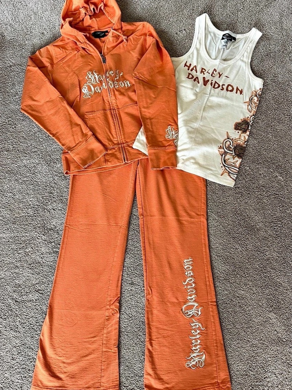 Harley-Davidson Orange Graphic 3-Piece Set Jacket Pants & Tank